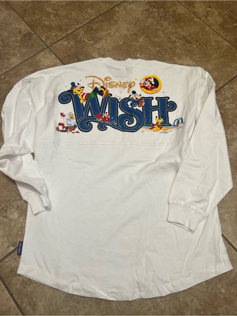 Disney White Long-Sleeve 'WISH' Graphic Tee with Blue Lettering